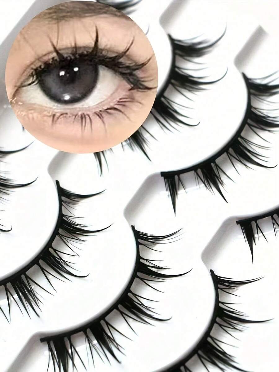 Anime-Inspired False Eyelashes, 5 Pairs Cartoon Eye Faux Lashes, Dramatic Look Demon Style, Volumizing & Lengthening - 查看 1