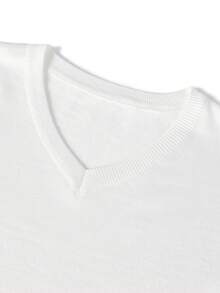 Men's Autumn/Winter Fashion Minimalist Solid Color V-Neck Long Sleeve Sweater - White - View 6