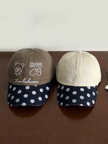 1件可愛卡通熊刺繡棒球帽，波點拼接軟頂棒球帽，修臉百搭女款 - 彩色 - 查看 2