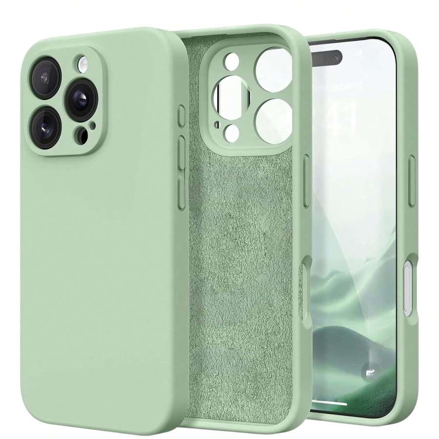 High-Quality Minimalist Solid Matcha Green Phone Case, Pure Liquid-Like Soft Design, Suitable For Daily Commute Use. Anti-Drop, Anti-Slip, Anti-Scratch, Compatible With Apple 17/17Pro/17 Pro Max/17 Air, Apple 16/15/14/13/12/11/Pro/Pro Max/Plus, With Anti-Drop Protection Function, Ideal Choice For Birthday Gift, Valentine's Day Gift, High-Quality Matcha Green Silky Anti-Shock Protective Case