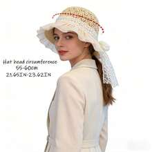 1PC/1set Women's Crochet Straw Lace Trim Bucket Hat - Lace Ruffle Decoration With Bowknot Embellishment, Wide Brim Foldable Lightweight Breathable, Summer Beach Vacation Hat, New Vintage Playful Fairy Style - Multicolor - View 3