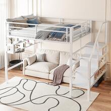 High Bed Frame 140x200cm With Shelves And Storage Space - 白色 - 查看 3