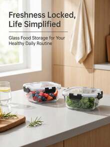 24 Piece Glass Food Storage Container Set, Includes 12 Containers And 12 Lids, High Borosilicate Glass Airtight Containers With Locking Lids, Multi Size Storage Set For Refrigerator Organization, Kitchen Storage And Food Organization - Transparent - View 6