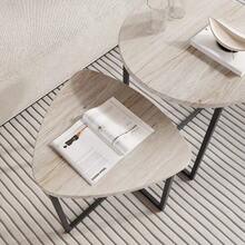 Set Of 2 Round Coffee Tables – Industrial Design Wooden Side Tables For Living Room, Modern Coffee Table - 白色 - 查看 4