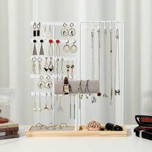 1pc Metal Detachable Jewelry Display Stand With Wooden Base, Suitable For Earrings, Necklaces, Pendants, Desktop Storage Box, Ideal For Gifts Or Commercial Use, Perfect For Valentine's Day And Christmas Gifts - Log Base + Single Rod Double Door - View 3