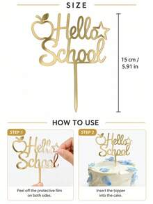 3/6/9入 金色鏡面 Hello School 壓克力蛋糕插牌，蘋果星星校園風蛋糕插飾，返校季烘焙用品，甜點桌裝飾，學生開學季派對裝飾禮物 - A - 查看 3