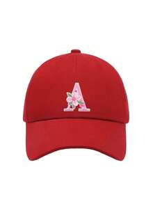 1pc Children's 26 Flower Letter Pattern Pink Baseball Cap, Toddler Girls Sun Hat, Suitable For Outdoor, Daily Wear, UV Protection - Red - View 5