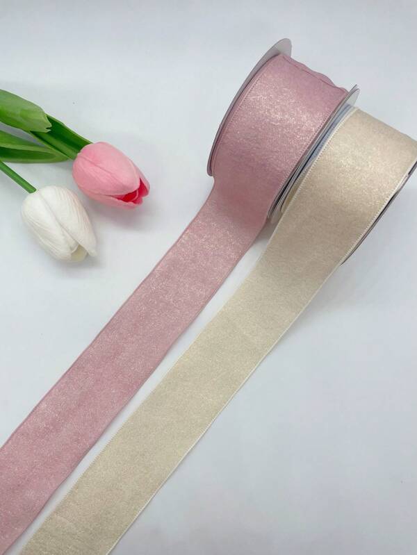 3.8cm Glossy Floral Handmade Hair Accessory Ribbon, 10 Yards/Roll