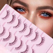 7 Pairs Natural Long Curly Voluminous Transparent Stem Cross Fishtail False Eyelashes, Suitable For Daily/Date/Holiday/Party/Gathering/Wedding/Work Goddess Makeup - Black - View 5