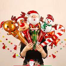 5 buah Balon Foil Genggam Kartun Natal Acak, Balon Tongkat Tiup Genggam Liburan, Perlengkapan Dekorasi Adegan Natal Rumah Luar Ruangan - Beraneka warna - View 4