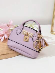 CHARM INFINITE Dompet Koin Mini Bentuk Kubah Warna Macaron dengan Gantungan Kunci dan Hiasan Rumbai, Kulit Bertekstur Leci, Tas Penyimpanan Earphone & Lipstik Portabel, Gantungan Kunci, Cocok untuk Anak Perempuan - MultiWarna - View 3
