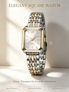 Two-Tone Quartz Watch With Two-Tone Band, Perfect Birthday Gift, Versatile For Daily Wear, Back To School, Christmas Outfit - Gold - View 2