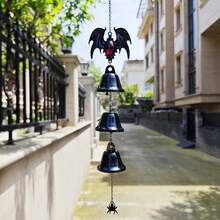 1pc Gothic Bat Wind Chime Hanging Decor, Black Metal Bell With Spider Pendant, Dark Aesthetic Halloween Home Garden Porch Yard Outdoor Decoration - Bat - View 3