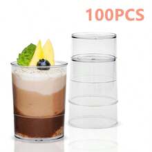 10/50/100pcs 100ml Straight Cylindrical Transparent Plastic Mousse Cups, Durable Clear Dessert Cups For Tiramisu, Pudding, Jelly, Cheesecake, Wedding Birthday Buffet Party Dessert Table - Transparent - View 15