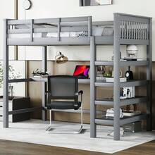 Bed Frame Kids 90x200 With Desk And Shelves, Grey - 灰色 - 查看 1