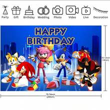 Sonic Authorized 1PC Healing Adventure Theme Birthday Party Decoration Backdrop (82.7x59.1/59.1x39.4/39.4x29.5 Inch), Suitable For Boys And Girls Birthday Party Background, Children Newborn Cake Table Party Wall Decoration Banner, Outdoor Indoor Photography Photo Backdrop Props - Multicolor - View 9