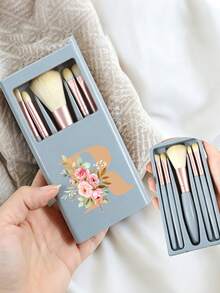 Portable Makeup Brush Set With Mirror And Soft Bristles, Floral Letter A-Y Pattern, Boxed Makeup Brush Set, Multi-Function Makeup Brush Set With Mirror And Makeup Box, Mini Multi-Function Makeup Brush, Foundation Brush, Eyeshadow Brush, Beginner Makeup Tools, Mixed Brush Makeup Storage Rack, Makeup Brush Set, Convenient To Carry Girls Gift, Ideal Makeup Tool Set, Portable Travel Supplies, Travel Essentials - Multicolor - View 7