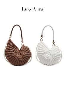 Vacation Style Beach Woven Bag Women's New Handmade Crochet Seashell Shaped Handbag Holiday Hollow Beach Bag - Multicolor - View 2