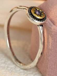 Gmzalx Vintage Women's Hammered Textured Ring, Round Center, Suitable For Daily Work, Leisure, Vacation And Travel - Two-color - View 4