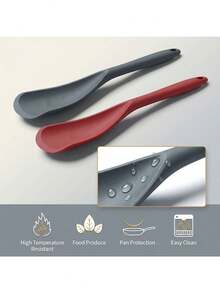1/2pcs VOVOLY Silicone Cooking Spoons, Suitable For Non-Stick Cookware, Can Stir, Scoop And Scrape, Seamless Design, Silicone Scraper Spoon, Suitable For Cooking And Serving, Multi-Function Scraper Spoon - Multicolor - View 4