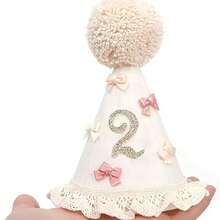 1件手工蕾絲圓錐生日帽，適用6個月、1歲、2歲，6個月蓬蓬球生日帽，1歲圓錐生日帽，2歲生日派對帽，拍照道具，生日禮物，生日頭飾，寵物頭飾，派對用品 - 多款式 - 查看 18