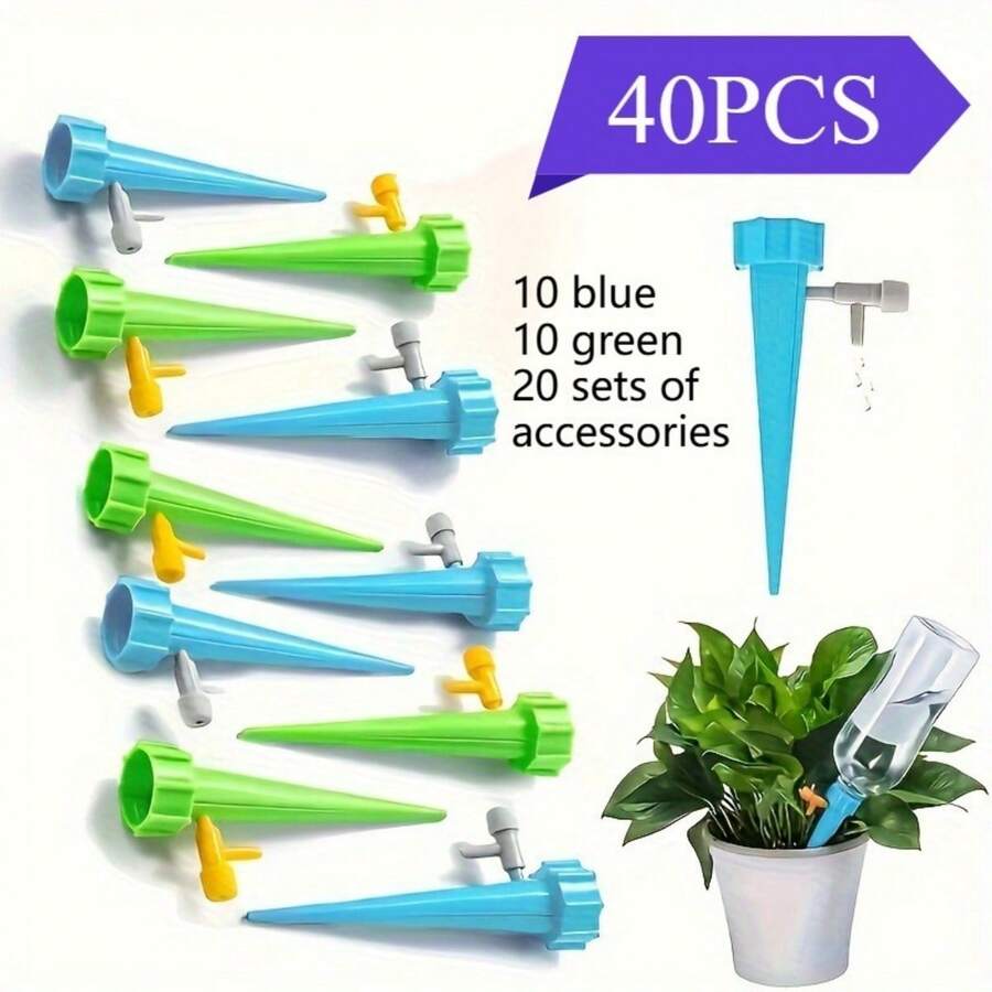 20 Sets 40pcs Automatic Drip Irrigation System With Timer Controller - Self-Adjusting Watering Kit With Adjustable Flow, Suitable For Lawns, Gardens And Potted Plants | Durable Outdoor Installation, Hands-Free Plant Care And Consistent Moisture, No Manual Operation Required