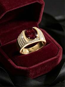1pc Men's Fashion Ring, Vintage Business Alloy Inlaid Cubic Zirconia Decorative Finger Ring, Suitable For Daily Wear, Gift, Anniversary, Party Jewelry - Gold - View 11