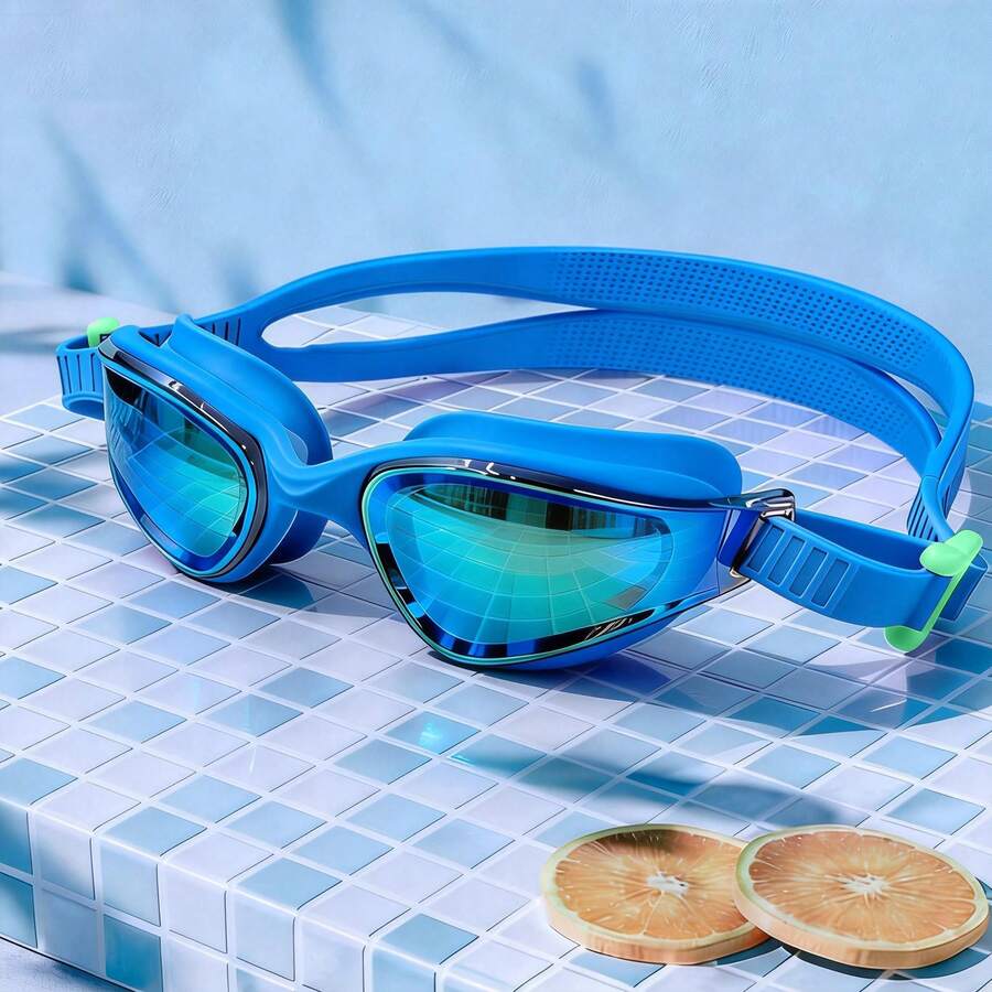 1pc Adult Colorful Swimming Goggles, Vibrant Colors, Fit Face Shape, Multi-Color Options, Waterproof Anti-Fog High Definition Lens - Blue - View 1