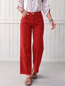 Celana Jeans Wanita Model Lurus Tanpa Peregangan Gaya Jalanan Vintage Amerika, Gaya Hip-Hop Eropa dan Amerika - Merah - View 3