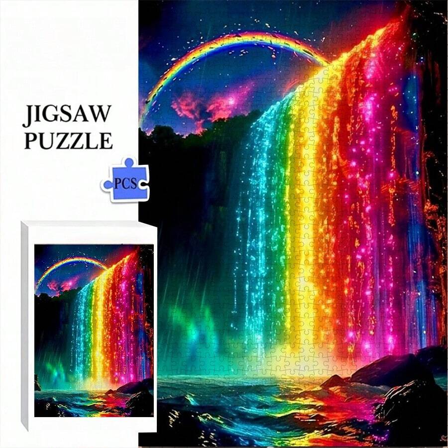 1000 Pieces Adult Mini Puzzle Box - This Precision-Cut Puzzle Is Adult Challenge Level And Scratch-Resistant. With A Dreamy Rainbow Waterfall Theme, It's High Difficulty And Suitable For Adults And Family Entertainment. It Can Be Used As DIY Decoration, Art Collection, And Is Also A Unique Gift For Halloween, Christmas And Brain Training.