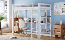 Bed Frame With Shelves And Table - Suitable For Children And Teenagers - Natural and White - 查看 9