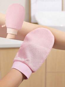 1/2pcs Gentle Exfoliating Dual Layer Bath Mittens Home Bathroom Decor Fall Decor Back To School - Pink - View 2