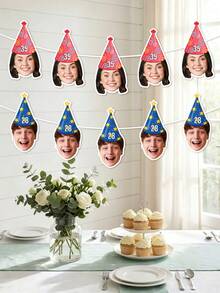 Custom Birthday Hat Face Banner, Custom Bday Face Photo Banner, Birthday Banner, Custom Head On A Banner - Multicolor - View 3
