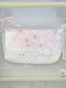 Cute Lace Pencil Case, Korean Style Pink Plaid Polka Dot Pencil Bag With Bow And Heart Decoration, Aesthetic Back To School Stati, First Day Of School - Multicolor - View 8