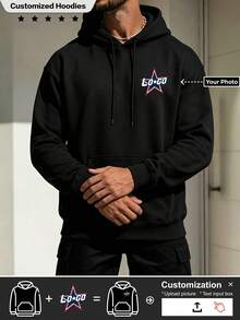Hoodie Pria Custom, Tersedia Berbagai Pilihan Teks. Cukup Unggah Gambar Anda untuk Mendapatkan Hoodie Anda. Pilihan, Ini Pilihan yang Sempurna. Olahraga - Hitam - View 1