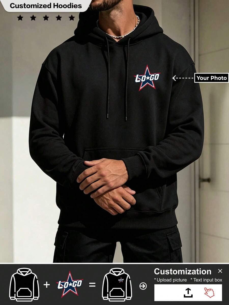 Hoodie Pria Custom, Tersedia Berbagai Pilihan Teks. Cukup Unggah Gambar Anda untuk Mendapatkan Hoodie Anda. Pilihan, Ini Pilihan yang Sempurna. Olahraga - Hitam - View 1