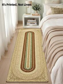 1pc 2D Flat Printed Long Runner Rug, Faux Woven Print Long Floor Mat, Suitable For Bathroom, Kitchen, Outdoor, Hallway, Bedroom, Living Room, Machine Washable Easy To Clean, Non-Slip Entryway Mat, Bedroom Decor Carpet Accessory - Multicolor - View 7