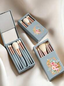 Portable Makeup Brush Set With Mirror And Soft Bristles, Floral Letter A-Y Pattern, Boxed Makeup Brush Set, Multi-Function Makeup Brush Set With Mirror And Makeup Box, Mini Multi-Function Makeup Brush, Foundation Brush, Eyeshadow Brush, Beginner Makeup Tools, Mixed Brush Makeup Storage Rack, Makeup Brush Set, Convenient To Carry Girls Gift, Ideal Makeup Tool Set, Portable Travel Supplies, Travel Essentials - Multicolor - View 8