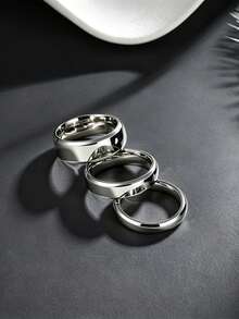 Fashionable Simple Smooth Stainless Steel Men's Ring, Men's Jewelry Accessory, Men's Ring Set, Jewelry Suitable For Daily Wear, Parties, And Birthdays - Three-piece Set - View 2