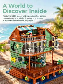 18+ Adult Exclusive Luxury Beach Hotel/Pier Adult Building Blocks, Puzzle Theme Modular Architecture Miniature Toy, Stress Relief Relaxation Game, Suitable For Birthday Scene Decoration And Atmosphere Arrangement - Multicolor - View 9