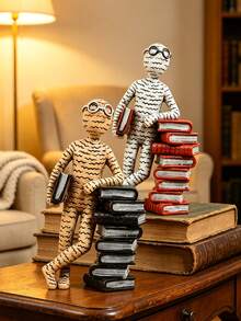 Book Lover Figurine Decor, Abstract Reader Statue With Book Stack, Small Bookshelf Ornament For Study Room, Home Office Desk, Library Shelf, Teacher Gift, Graduation Gift, Reading Room Decoration, Vintage Shelf Accent Gift For Her - New - View 1
