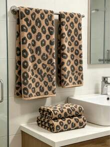 4Pcs Leopard Print Bathroom Towel Set Quick Dry Microfiber Brown Decorative Towels With 2 Bath 2 Hand For Guest Bath Dorm Apartment Spa Home Travel Shower Use - Mocha Brown - View 6