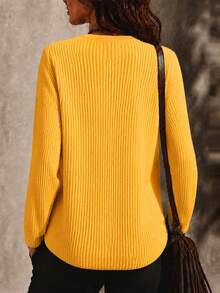 Fashion Women's Casual Knit Cardigan Long Sleeve Sweater Jacket - Yellow - View 2