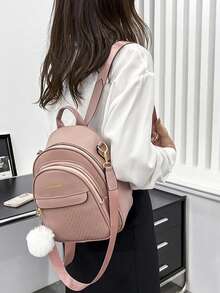 LECEY Women's Double Backpack With Pom Pom Charm - Pink - View 3
