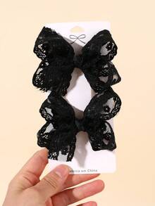 2pcs Lace Hair Bows For Girls Black Embroidery Flower Hair Clips For Summer Elegant Wedding Party Hairpins Fairy Hair Barrettes Baby Hair Accessories - Black - View 4