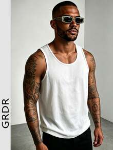 GRDR Men's Solid Color Sleeveless Vest, Suitable For Sports, Casual And Leisure Wear - White - View 3