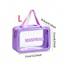 1 Or 3pcs S/M/Purple/Black/White/Blue PVC Makeup Bag, Transparent Large Capacity Bath Bag, PU Waterproof Portable Toiletry Bag, Travel Makeup Bag, Portable Makeup Bag, Women's Toiletry Bag, Waterproof Makeup Bag, Wash Bag, Multi-Functional Travel Storage Bag - Pink - View 18