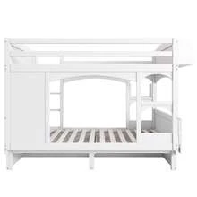 Kids Double Bed Frame With Folding Desk And Shelf, Includes Ladder And 2 Drawers, - White - View 9