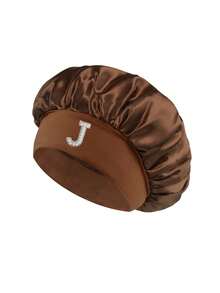 1pc Pearl Letter Print Satin Sleep Cap, Elastic Wide Band, Silky Hair Protection Cap, Suitable For Women's Night Sleep, Travel And Daily Hair Care - Multicolor - View 41
