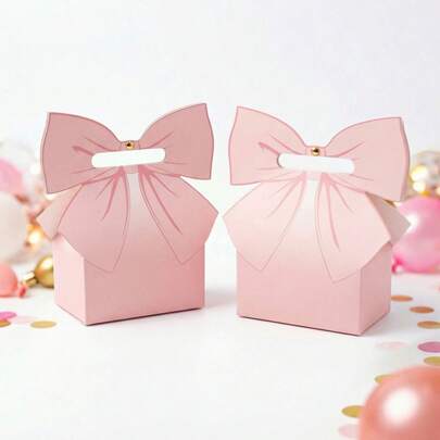 12/24pcs Bowknot Handheld Candy Gift Boxes, Thickened Paper Material, Comes With Blank Labels For Handwritten Names. Suitable For Wedding Favors, Birthday Party, Bridesmaid Gifts, Candy Packaging, Compact And Portable,